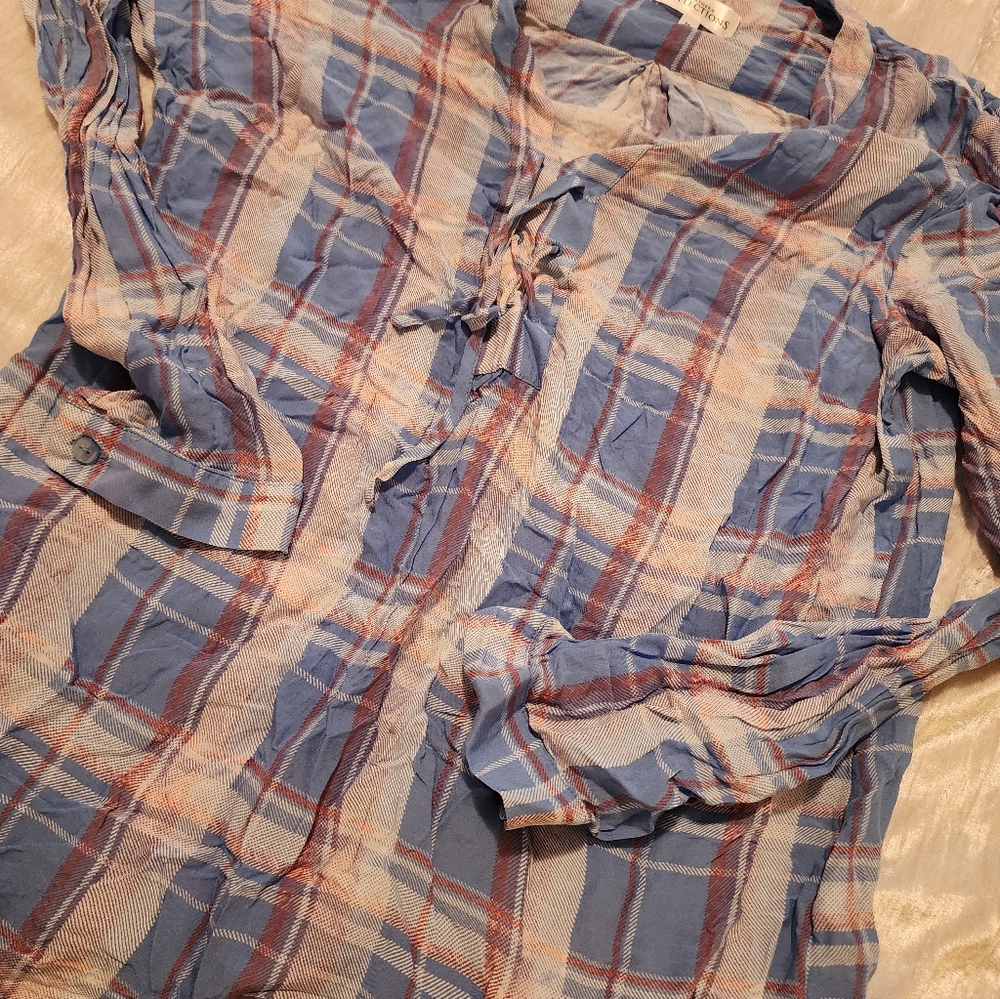 Northern Reflections Blue and Orange Plaid Shirt